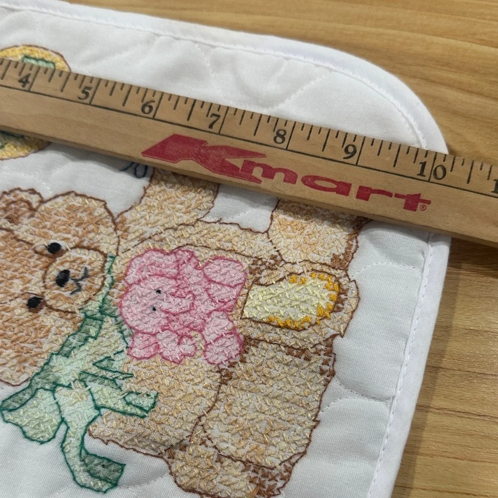 Embroidered Bear Baby Bib - White and Multicolor